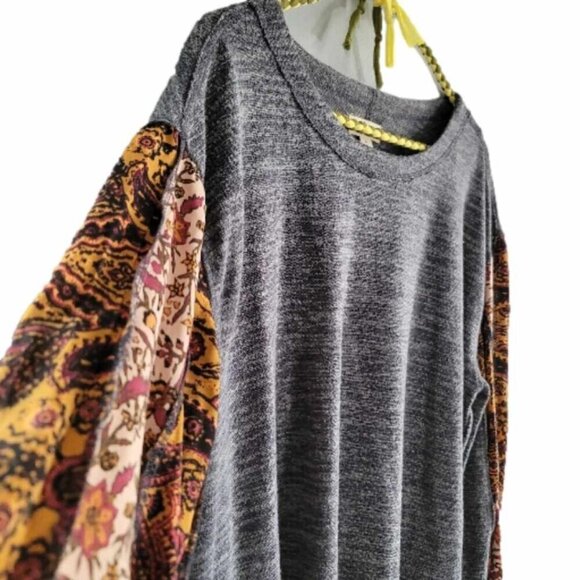 Style & Co Heather grey bodice sweater with orange, rust and black pattern - Picture 1 of 10